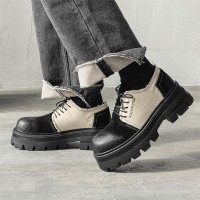 美拉德风反毛皮拼接大头鞋男7cm增高德比鞋9399