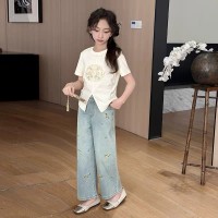 女童T恤2024新款儿童短袖上衣风刺绣春夏装中大童洋气打底衣