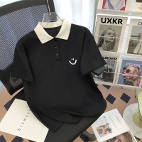 纯棉T恤翻领短袖夏季中大童套头单排扣笑脸童装