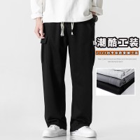 灰色运动卫裤子男潮直筒大码2024春秋款大码薄宽松阔腿休闲长裤子