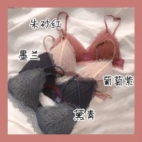 法式三角杯内衣女士薄款聚拢上托小胸调整型美背无钢圈文胸罩套装