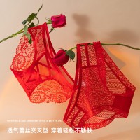 4条装法式浪漫镂空蕾丝网纱内裤女低腰纯棉裆透气亲肤三角裤女