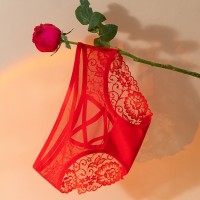 4条装法式浪漫镂空蕾丝网纱内裤女低腰纯棉裆透气亲肤三角裤女