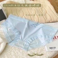 新款日系冰丝中腰内裤女士简约透气无痕三角裤蕾丝边舒适少女裤头
