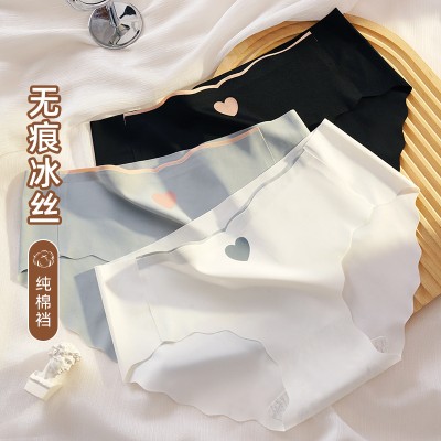 <!--冰丝爱心内裤女薄款中腰大码透气纯棉裆无痕性感内裤少女-->