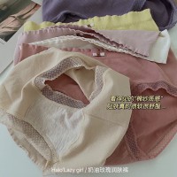 奶油玫瑰润肤裤奶油色系无痕舒适一片式中腰女士三角内裤