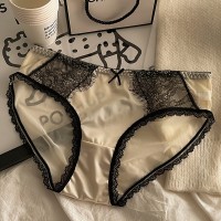 纯欲缎面睫毛蕾丝性感半透低腰三角内裤青年少女棉档抗菌透气薄款