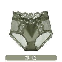 夏季中高腰丝滑缎面蕾丝女士内裤冰丝透气网纱包臀中高腰款内裤
