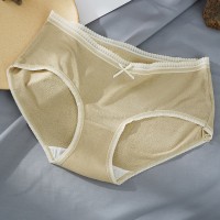 女士内裤简约日系舒适纯色全棉里档包臀蝴蝶结蕾丝花边中腰三角裤