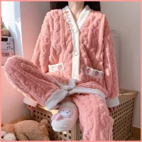 秋冬季睡衣女士加绒加厚珊瑚绒保暖宽松学生家居月子服套装
