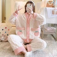 珊瑚绒睡衣女秋冬季新款2024年新款加厚加绒水蜜桃法兰绒冬家居服