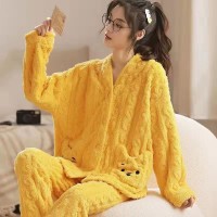 珊瑚绒睡衣女秋冬季新款2024年新款加厚加绒水蜜桃法兰绒冬家居服