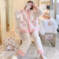 珊瑚绒睡衣女秋冬季新款2024年新款加厚加绒水蜜桃法兰绒冬家居服