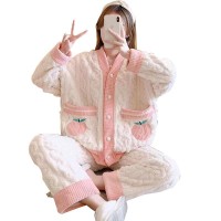 珊瑚绒睡衣女秋冬季新款2024年新款加厚加绒水蜜桃法兰绒冬家居服
