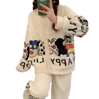 珊瑚绒睡衣女士2024年秋冬季加绒加厚法兰绒水蜜桃家居服两件套装