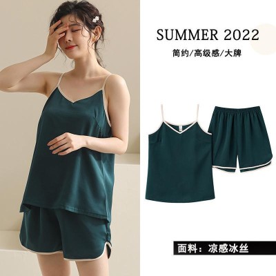 <!--新款冰丝吊带睡衣女夏季背心短裤夏天薄款两件套凉感家居服宽松-->