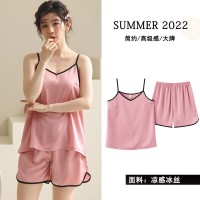 新款冰丝吊带睡衣女夏季背心短裤夏天薄款两件套凉感家居服宽松