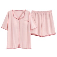 2024莫代尔带胸垫睡衣女夏季薄款短袖外穿女士家居服新款套装