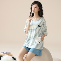 2024莫代尔带胸垫睡衣女夏季薄款短袖外穿女士家居服新款套装