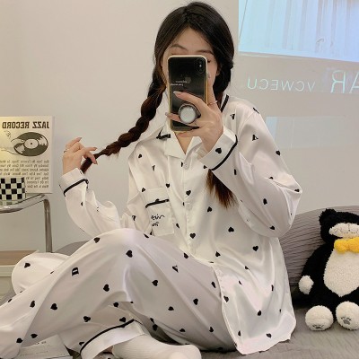<!--法式高级感冰丝睡衣女春秋季夏季新款长袖薄款丝绸缎面家居服套装-->