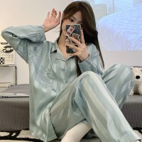 法式高级感冰丝睡衣女春秋季夏季新款长袖薄款丝绸缎面家居服套装