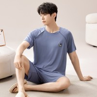2024莫代尔带胸垫睡衣女短袖短裤男士睡衣可外穿夏季情侣套装