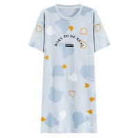 2024夏季圆领带胸垫睡衣女短袖印花睡裙可外穿薄款少女中长裙