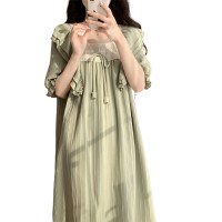 公主风短袖带胸垫睡裙夏季天孕妇大码睡衣2024新款薄款女士家居服