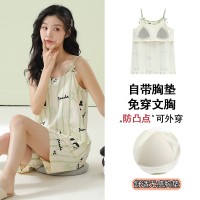 夏季薄款无袖睡衣女带胸垫可爱背心套装甜美女生家居服可外穿