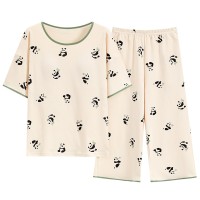 夏季带胸垫纯棉睡衣女短袖七分裤可外穿甜美套装学生防凸点家居服