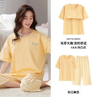 新款夏季睡衣女短袖七分裤带胸垫套装韩版学生甜美可爱卡通家居服