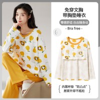 【带胸垫】100%纯棉睡衣女新款长袖春秋款套头休闲家居服休闲套装