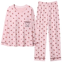 【带胸垫】100%纯棉睡衣女新款长袖春秋款套头休闲家居服休闲套装