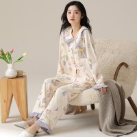 7A抑菌防螨睡衣女春秋季纯棉长袖全棉2024年新款可外穿家居服套装