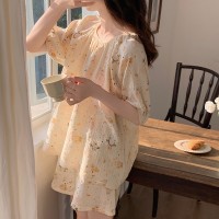 睡衣女春秋款纯棉长袖女士纱布可爱卡通棉纱薄款春秋家居服秋