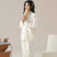 睡衣女春秋纯棉长袖V领薄款卡通可爱风春季可外穿家居服套装
