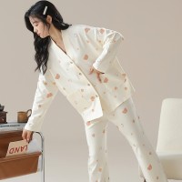 睡衣女春秋纯棉长袖V领薄款卡通可爱风春季可外穿家居服套装