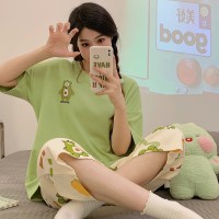 2024新款睡衣女夏季女款女士纯棉短袖七分裤套装套头家居服夏天
