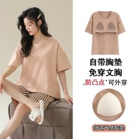 带胸垫一体睡衣女夏季莫代尔短袖甜美宽松大码学生新款家居服套