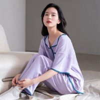 睡衣女夏季纯棉短袖长裤半袖女士夏天套装春秋款软妹风家居服夏款