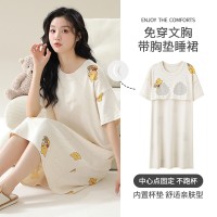 夏季卡通可爱睡裙女短袖宽松休闲带胸垫家居服可外穿夏天女士睡衣