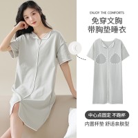2024自带胸垫睡裙女夏季莫代尔睡衣短袖纯色甜美学生中长款家居服