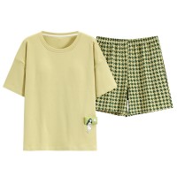 新款纯棉睡衣女士春夏季带胸垫薄款短袖短裤春秋款休闲家居服套装