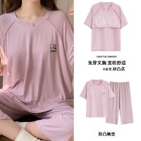 莫代尔睡衣女士夏季短袖七分裤薄款防凸点家居服休闲套装可外穿