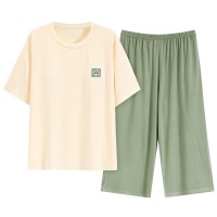 莫代尔睡衣女士夏季短袖七分裤薄款防凸点家居服休闲套装可外穿