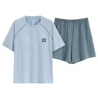 2024年短袖睡衣女夏季薄款莫代尔带胸垫家居服防凸点外穿套装跨境