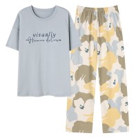2024夏季女士带胸垫防凸点睡衣舒适大码可外穿宽松家居服棉套装女