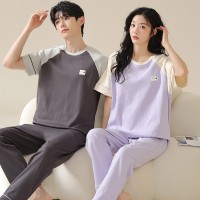 情侣睡衣纯棉短袖凉爽女士夏季简约大码男士可外穿薄款家居服套装