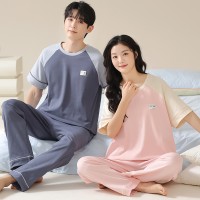 情侣睡衣纯棉短袖凉爽女士夏季简约大码男士可外穿薄款家居服套装