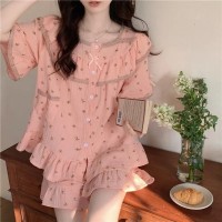 ins风睡衣女夏天新款甜美碎花高颜值短袖短裤蝴蝶结少女家居服